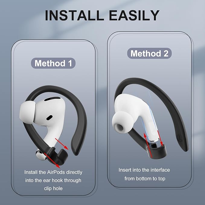 2 Pairs AirPods Ear Hooks for AirPods Pro 3, AirPods Pro 2, AirPods Pro, AirPods 4, 3, 2 & 1, Upgraded Anti Slip Sports Clip Hooks for AirPods 1, 2, 3, 4,Pro, Pro 2, Pro 3 – Black