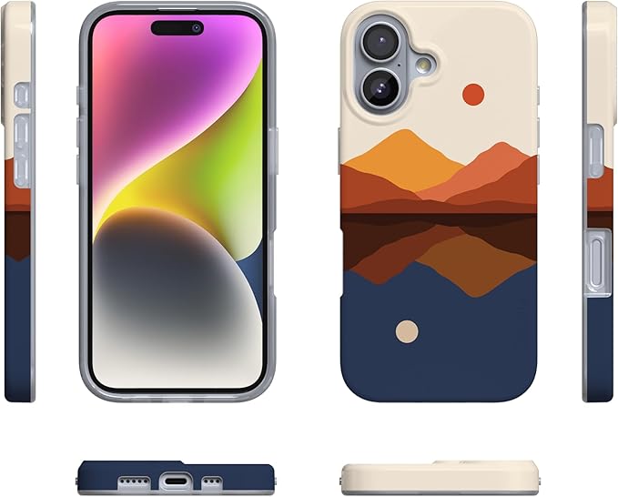 Casely iPhone 17 Case | Opposites Attract Day & Night Colorblock Mountains | Classic Ultra Slim Design | Compatible with MagSafe