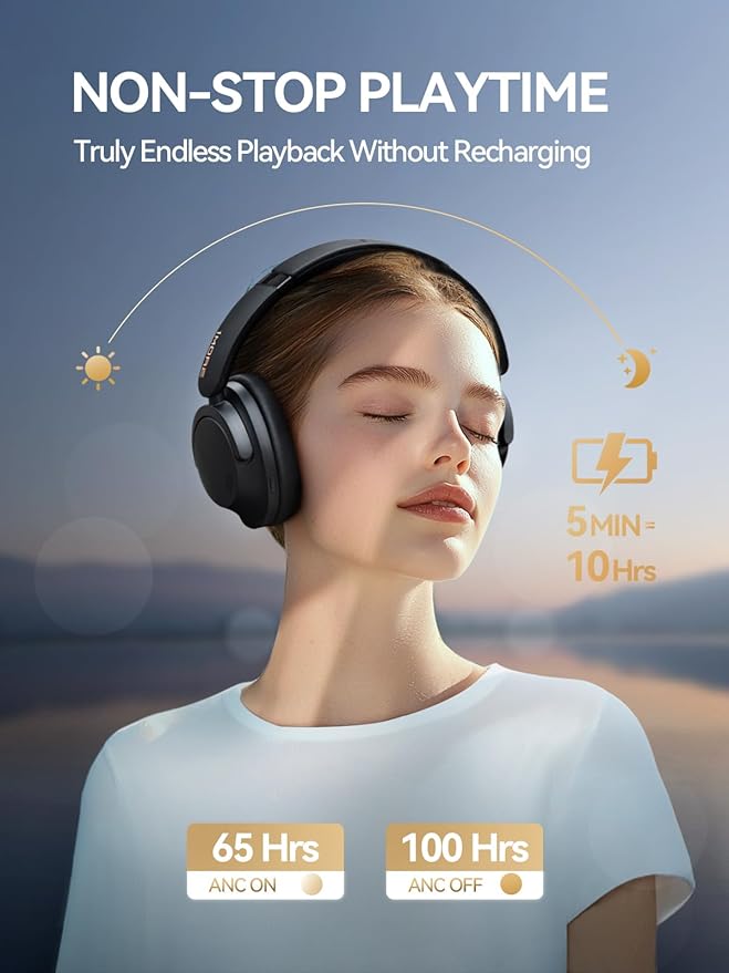 1MORE SonoFlow Pro HQ51 Wireless Over-Ear Headphones, Reduce Noise by Up to 45dB, Hi-Res Audio, 100H Playtime, App Control, Bluetooth 5.4, AI Clear Calls, Ultra-Light Comfort for Travel Office, Black