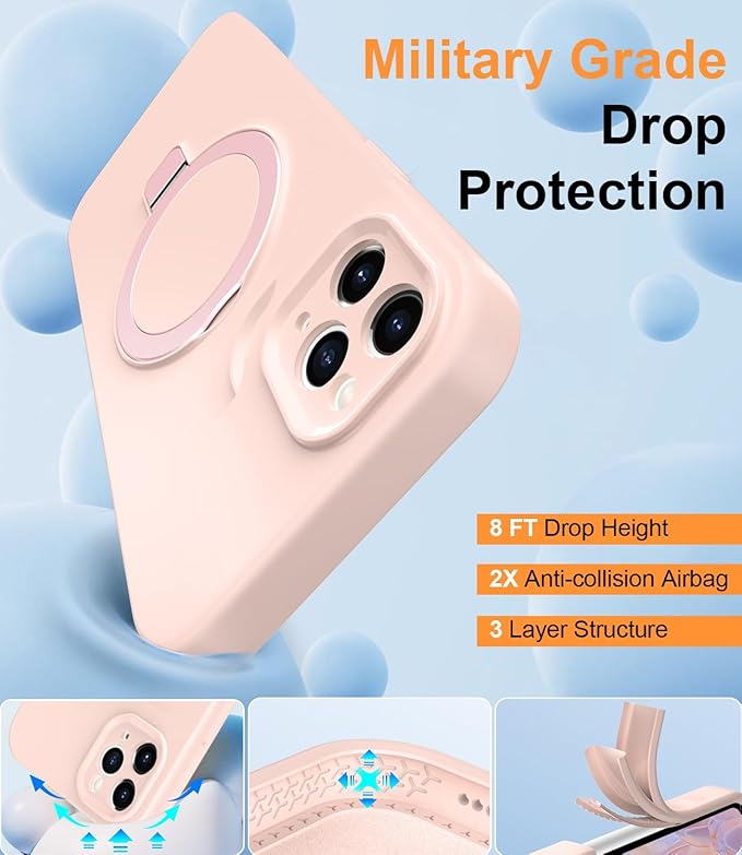 ZHK Liquid Silicone Designed for iPhone 12 pro max Case with Magnet Stand, [Precise Camera Lens Protection][Mil-Grade Drop Shockproof][Soft Anti-Scratch Microfiber Lining] Slim Fit Cover, Pink