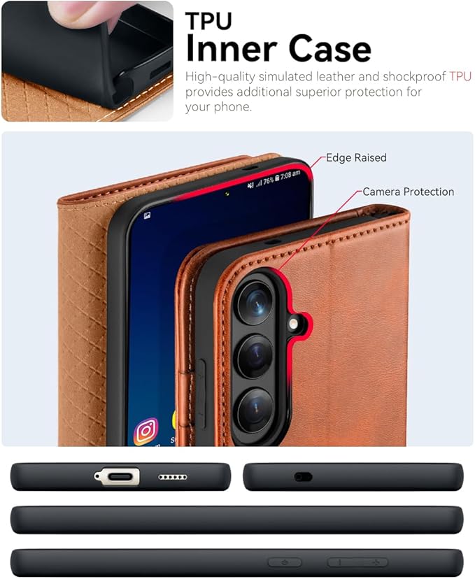 OCASE Compatible with Galaxy S25 Plus Wallet Case, PU Leather Flip Folio Case with Card Holders RFID Blocking Kickstand [Shockproof TPU Inner Shell] Protective Phone Cover 6.7 Inch 2025, Brown