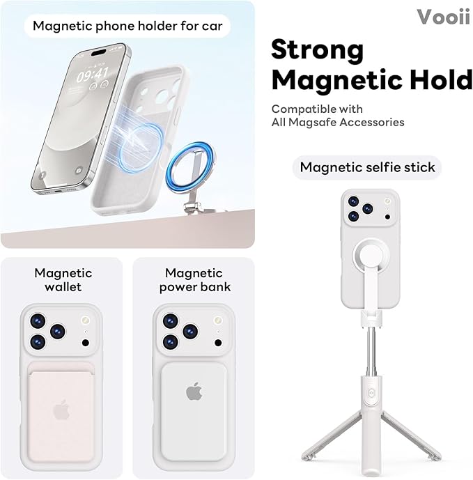 Vooii Magnetic Compatible with iPhone 17 Pro Max Case (Compatible with Magsafe) (Upgraded Camera Protection) Liquid Silicone Shockproof Full Body Protective Phone Cover for Women Men, White, 6.9”