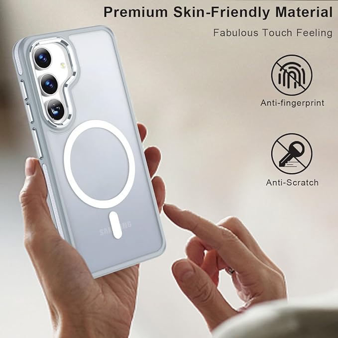 Magnetic Case for Samsung Galaxy S24+ Plus 5G, Color Match Cover [Compatible with Magsafe] [Military Drop Protection] Anti-Slip Soft TPU Edge Phone Case for Galaxy S24 Plus (Grey/White)