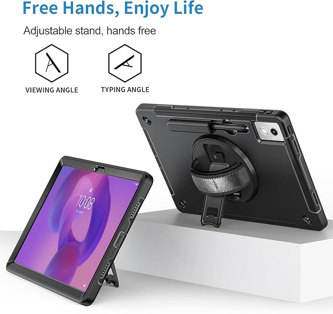 ZenRich Rugged Case for Lenovo Idea Tab Pro 12.7inch,Heavy Duty Shockproof Protective Case w/ [360 Rotating Kickstand] [Hand Strap][Shoulder Belt] for Lenovo Idea Tab Pro 2025 Release Black