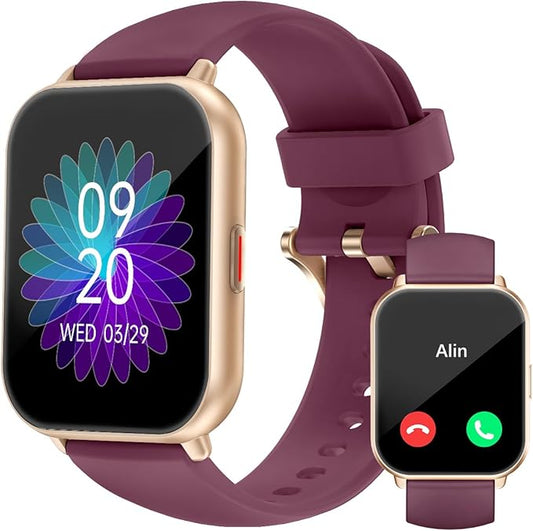 RUIMEN Smart Watches for Men Women (Answer/Make Calls, 2 Bands Included), 1.8" Smartwatch for iOS/Android Phones, Fitness Tracker Heart Rate/Sleep Monitor Digital Watch Waterproof Purple