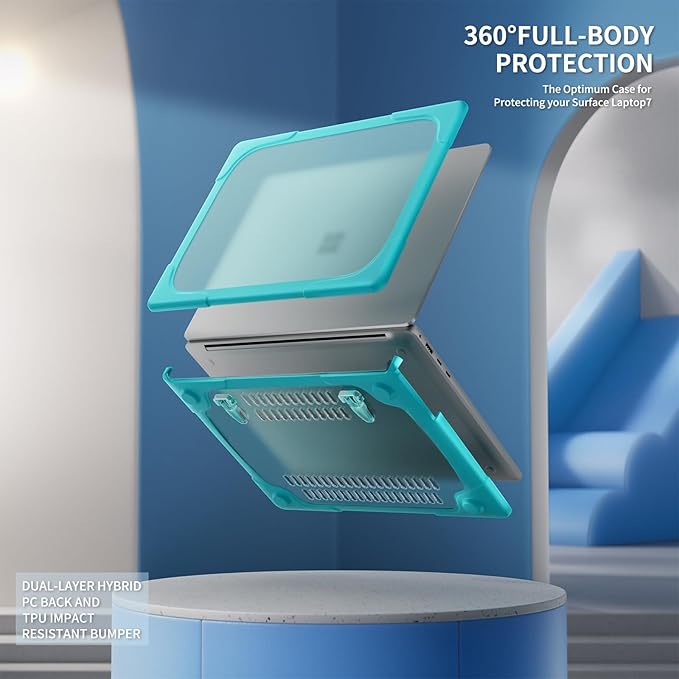 Batianda Heavy Duty Case for 13.8 inch Microsoft Surface Laptop 2024 (7th Edition) with Fold Kickstand Includes Keyboard Cover Screen Protector - Shockproof Stylish & Durable Protective Cover, Blue