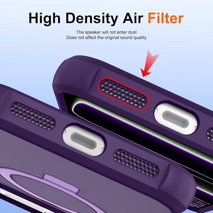 Magnetic Compatible with iPhone 17 Pro Max Case with Stand [Military Grade Drop Tested][Compatible with Magnet] Ring Translucent Slim Hard Back Soft Edge, Purple