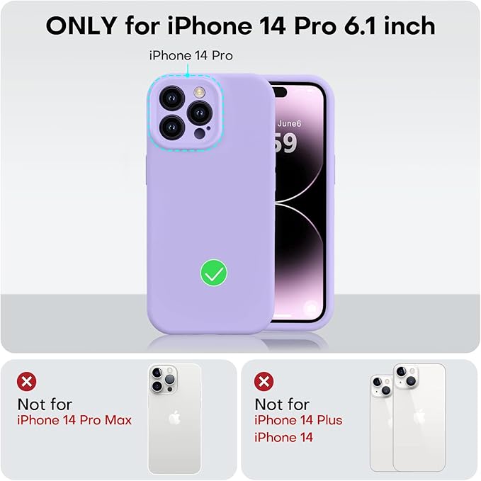 Vooii Compatible with iPhone 14 Pro Case, Liquid Silicone Upgrade [Camera Protection] [Soft Anti-Scratch Microfiber Lining] Shockproof Phone Case for iPhone 14 Pro 6.1 inch - Light Purple