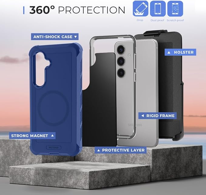 MOTIVE Compatible with Samsung Galaxy s25 Phone case, [15FT Military Grade Drop Protection] with Screen Protector, Protective Samsung s25 Holster Case 6.2" [Fits s24 Phone] Blue