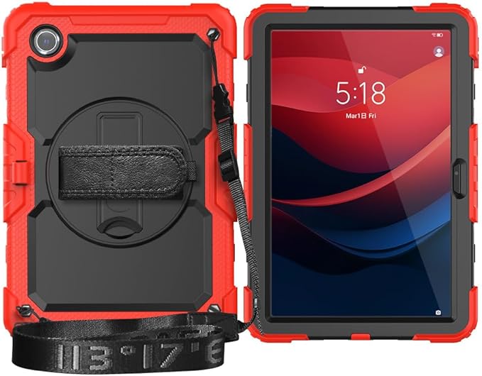 Case for Lenovo Tab K11 11'' 2024 / M11 TB330FU /Lenovo Xiaoxin Pad 2024 TB331FC, with Screen Protector, Hand Strap, Shoulder Strap, Rotating Stand Red