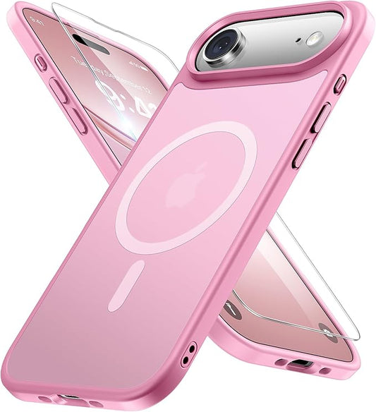 Miracase Magnetic for iPhone Air Case 2025 with Screen Protector(Compatible with MagSafe), Slim Thin Translucent Matte Military-Grade Protected Phone Cover for iPhone 17 Air 6.5" Armbands, Pink