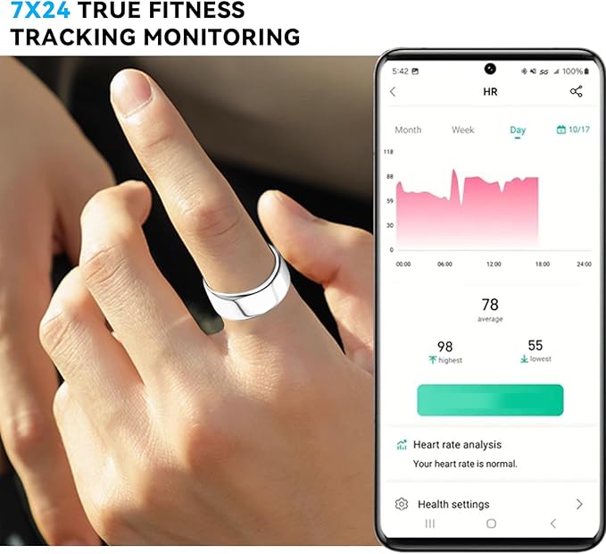 Smart Ring for Women Men with a Black Charging Box,Bluetooth Connection,Health Ring,IP68 Waterproof, Fitness Ring Tracks Heart Rate/Sleep/Steps/Sports Activities/Blood Oxygen(Silver 13)