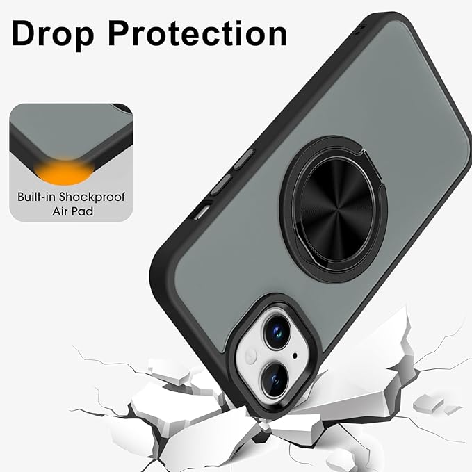 ZIYE Black Case for iPhone 14 Case with Stand [Compatible with MagSafe] Slim Heavy Duty Protection Military Grade Shockproof Magnetic Cover with 360 Rotatable Ring Kickstand for Women Men