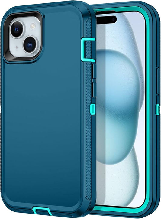 for iPhone 15 Case Shockproof Dust/Drop Proof 3-Layer Full Body Protection [Without Screen Protector] Rugged Heavy Duty Cover Case for Apple iPhone 15 6.1" 2023,Turquoise