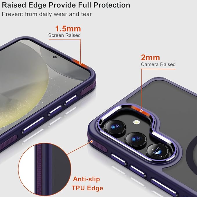for Samsung Galaxy S25 Plus/S25+ Case, Skin-Friendly Matte S25 Plus Phone Case Fits for Magsafe, Color Hybrid Translucent PC Cover, Anti-Slip TPU Shockproof Galaxy S25+ Case (Dark Purple)