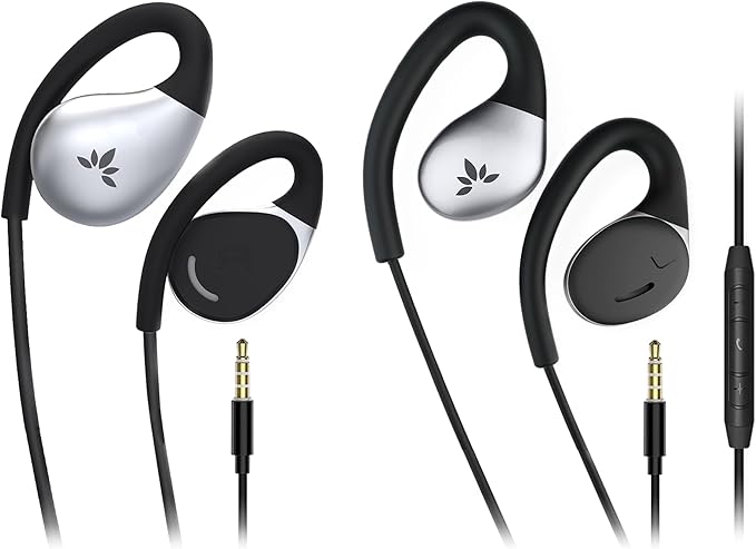 Avantree Resolve (Small & Large Sizes) – 2 Pack Wired Open-Ear Earbuds w/Inline Mic, Comfort Fit, Aware Listening, Over-Ear Hook Headphones for Office, Home, Outdoor Use, 3.5mm AUX