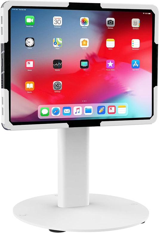 Mount-It! Universal Tablet Stand with Tilt, Anti-Theft Retail iPad POS Kiosk Stand, Fits Tablets from 9.7" to 13" Screen Size, 90° Rotation for Portrait and Horizontal Viewing, Durable Steel, White