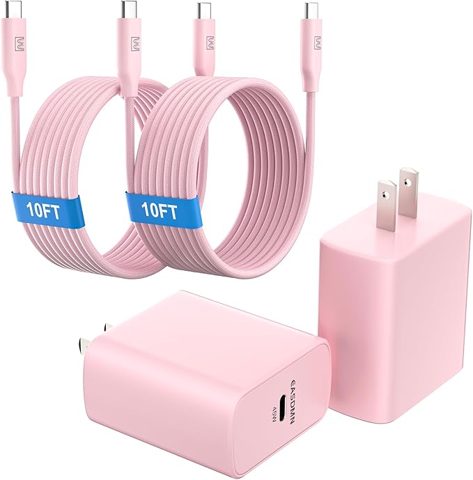 45W Super Fast Charger Type C, [2 Pack] 45 Watt USB-C Charger PD/PPS Wall Charging Block for Samsung Galaxy S25 Ultra/S24/S23 Ultra/S23+/S22 Ultra/S22+/S20 Ultra, Tab S8(Pink, with 2X 10ft Cable)