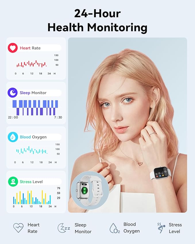 Smart Watches for Women/Men, Smart Watch for Android Phones and iPhone Compatible, Alexa Built-in, 1.8" Fitness Watches for Women, IP68 Waterproof/Bluetooth Call, Heart Rate/Sleep Monitor, White