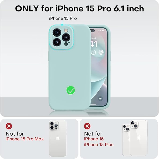 Vooii Compatible with iPhone 15 Pro Case, Upgrade Defender Liquid Silicone, [Enhanced Camera Protection] [Soft Anti-Scratch Microfiber Lining] Shockproof Phone Case for iPhone 15 Pro 6.1 inch - Mint