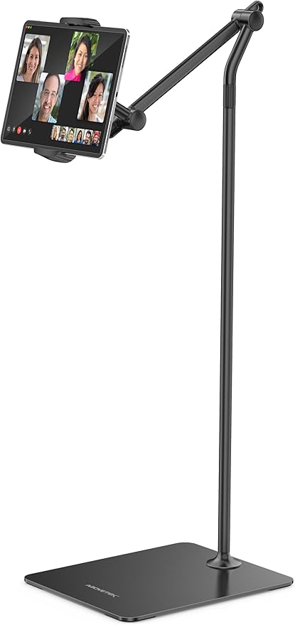 AboveTEK Tablet Floor Stand,Stylish Adjustable Height iPad Floor Stand with Stable Base,Aluminum 360° Rotation Holder for Sofa Bed,Fits 4.7-13.5"iPad Pro 12.9/Air/Mini,Galaxy Tab,iPhone,Kindle(Black)