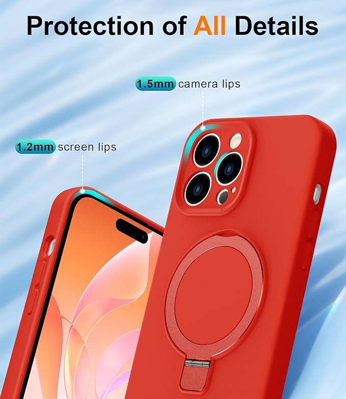 ZHK Liquid Silicone Designed for iPhone 15 pro max Case with Magnet Stand, [Precise Camera Lens Protection][Mil-Grade Drop Shockproof][Soft Anti-Scratch Microfiber Lining] Slim Fit Cover, Red