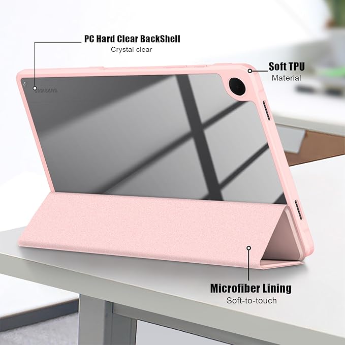 Case for Galaxy Tab A9+/A9 Plus 11 inch 2024,Shockproof Cover with Clear Transparent Back Shell Case for (SM-X210/X215/X216) Auto Wake/Sleep Function,Pink