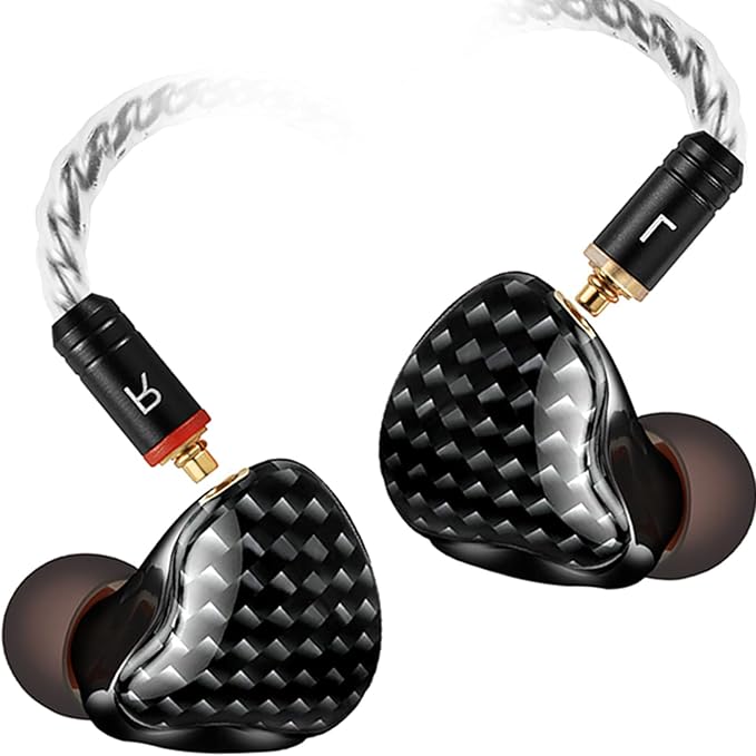 in Ear Monitor Headphones, HiFi Stereo IEM Earphones, Dynamic Dual Driver Wired Earbuds with Detachable Cable, Noise Canceling Headset for Singers Musicians Drummers Audiophile (Carbon Fiber)