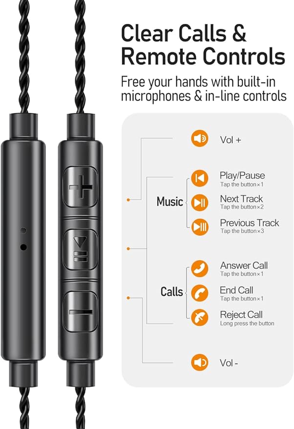 Vibes 201MC Wired Earbuds in Ear Headphones with Mic, USB C to 3.5mm Adapter & Braided Cord, Noise Isolating Bass Driven Earphones, Carry Case, Ear Buds Tips, 3.5mm Jack (Clear Brown)