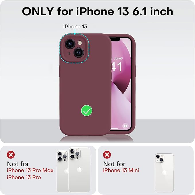 Vooii Compatible with iPhone 13 Case, Liquid Silicone Upgrade [Camera Protection] [Soft Anti-Scratch Microfiber Lining] Shockproof Phone Case for iPhone 13 6.1 inch - Plum