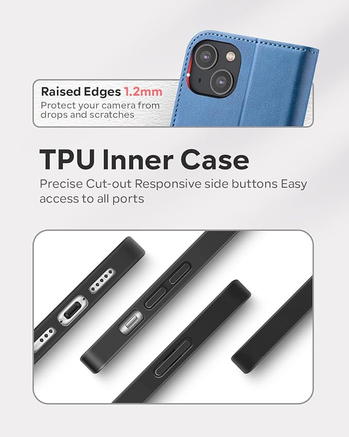 OCASE Compatible with iPhone 14 Wallet Case, PU Leather Flip Folio Case with Card Holders RFID Blocking Kickstand [Shockproof TPU Inner Shell] Phone Cover 6.1 Inch 2022 (Light Blue)