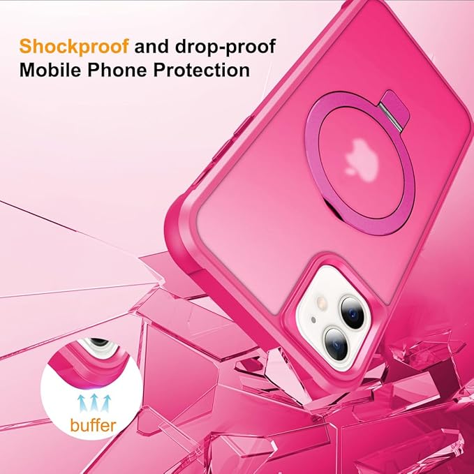 Magnetic Compatible with iPhone 11 Case with Stand [Military Grade Drop Tested][Compatible with Magnet] Ring Translucent Slim Hard Back Soft Edge, Rose Red