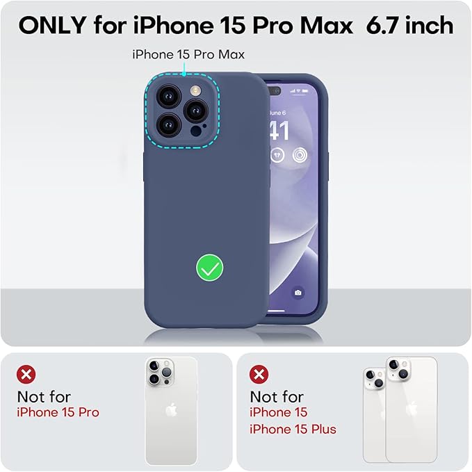 Vooii Compatible with iPhone 15 Pro Max Case, Upgraded Premium Silicone, [Camera Protection] [Soft Anti-Scratch Microfiber Lining] Shockproof Phone Case for iPhone 15 Pro Max 6.7 inch - Navy Blue