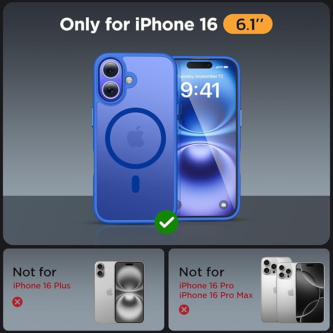 Miracase Magnetic Series for iPhone 16 Case [Compatible with MagSafe] [with 2X Screen Protectors] Military-Grade Protection, Anti-Fingerprint, Slim Phone Case for iPhone 16 6.1 inch - Blue