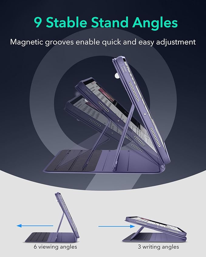 ESR for iPad Pro 13 Inch Case M4(2024), iPad Pro 13 Rotating Case with Removable Magnetic Cover, Adjustable Portrait/Landscape Stand with Raised Screen View, 9 Standing Angles, Shift Series, Purple