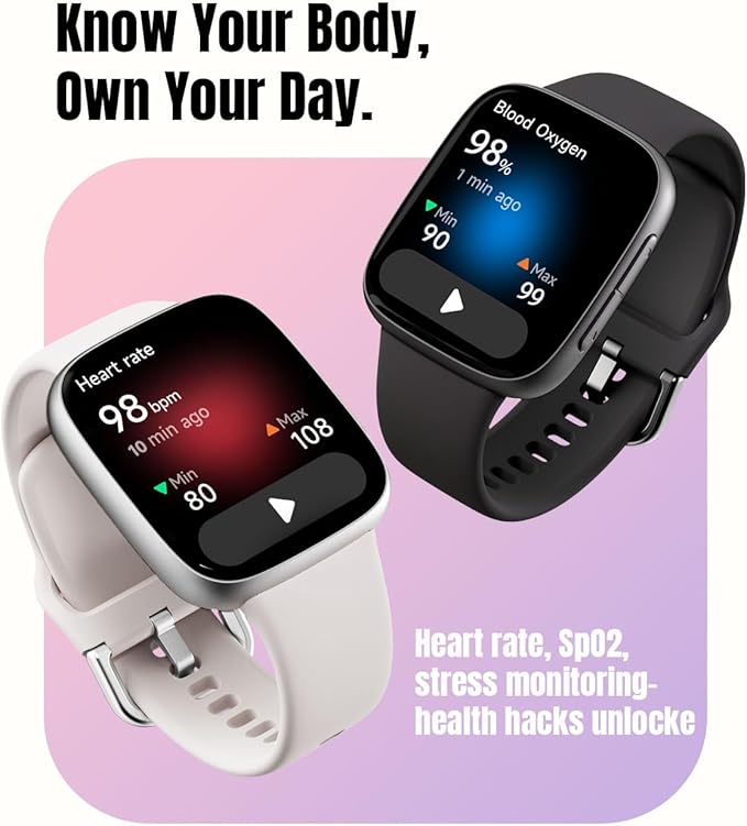 Smart Watch for Women Men Android & iPhone, 1.85" Ultra HD AMOLED Display,10 Day Battery, 3ATM Swimming Waterproof, Answer/Make Calls, Fitness/Heart Rate/Sleep Tracker/100 Sports, Black