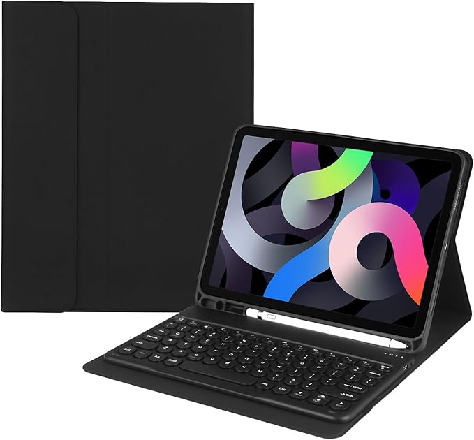 HENGHUI Keyboard Case for Galaxy Tab S6 Lite 10.4 inch Keyboard Case Cute Round Key Color Keyboard Wireless Detachable BT Keyboard Cover with S Pen Holder,Black