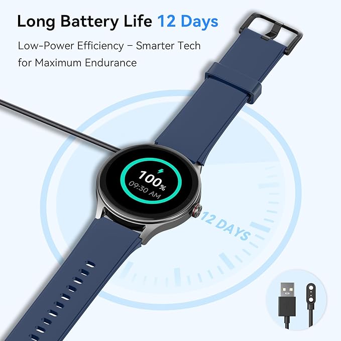 Fitpolo Smart Watches for Men/Women, 40mm Round Smartwatch Fitness Tracker with Bluetooth Calls (Make/Answer), Heart Rate/SpO2/Sleep Monitor, 7 Days Battery, IP68 Waterproof - Blue