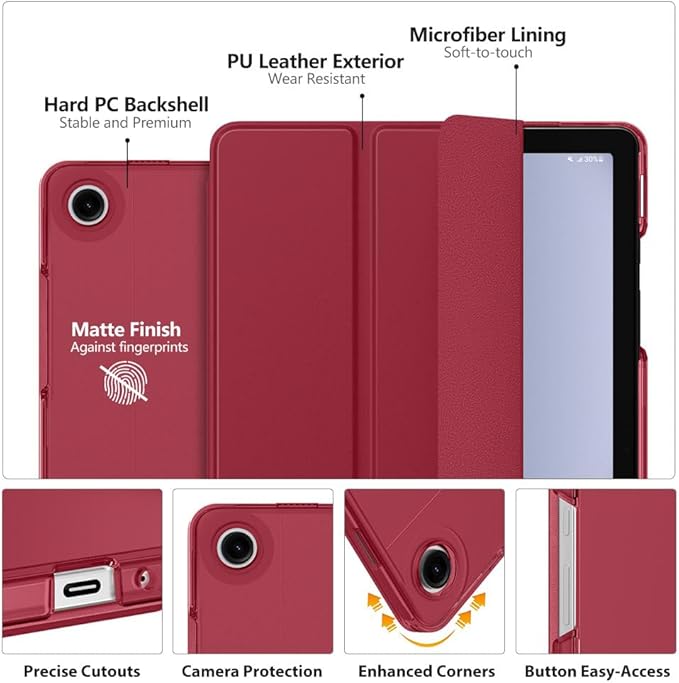 MoKo Case for Galaxy Tab A9+/A9 Plus 11 inch 2023, Slim Stand Protective Smart Cover with Hard PC Translucent Back Shell for Tab A9 Plus Tablet (SM-X210/X216/X218), Auto Wake/Sleep, Wine Red