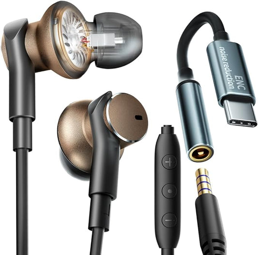 Wired Earbud in Ear Headphones with Mic Noise-canceling,Deep bass Hi-Fi Noise Cancellation Earbuds Wired Immersive Bass Dual-Unit Earphones Compatible with iPhone 15 16 17 Android etc