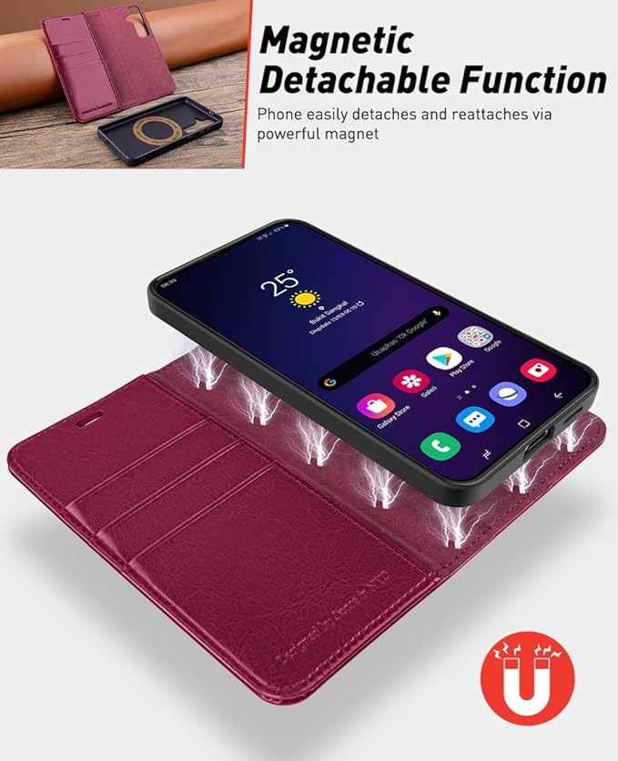 OCASE for Samsung Galaxy S24 Detachable Wallet Case with Card Holder, [2 in 1] PU Leather Flip Folio Case with RFID Blocking Magnetic Stand Removable Shockproof Phone Cover, Burgundy