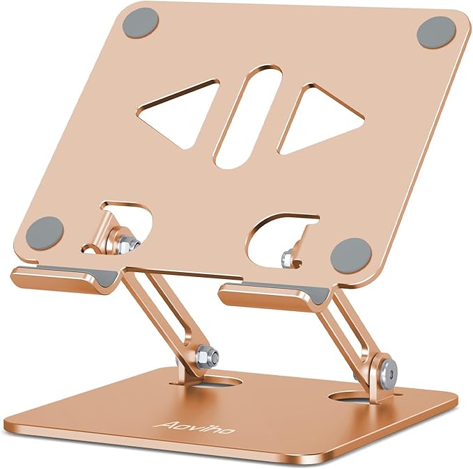 Tablet Stand Holder for Desk Adjustable Tablet Holder, Foldable Aluminum Desktop Tablet Holder for iPad Samsung Galaxy Tabs Amazon Kindle Fire,All Tablets 4-12 inch, Gold