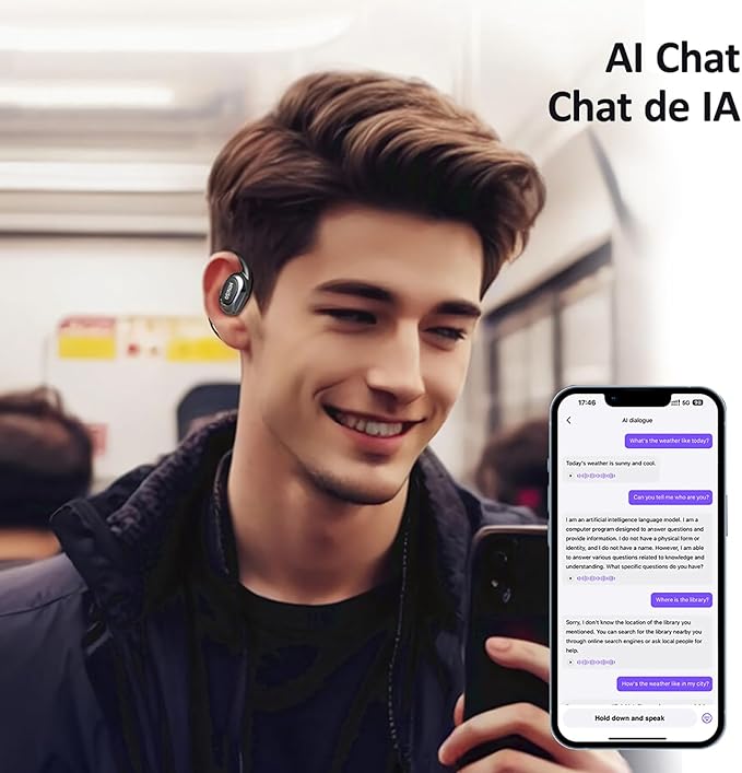 MINISO Al Translation True Wireless OWS Headphones MS156, Support 135 Languages & Accents Bluetooth Open Ear Earphones, Long Battery Life HiFi Stereo Sound Wireless Earhooks Headset for Sport (Cream)