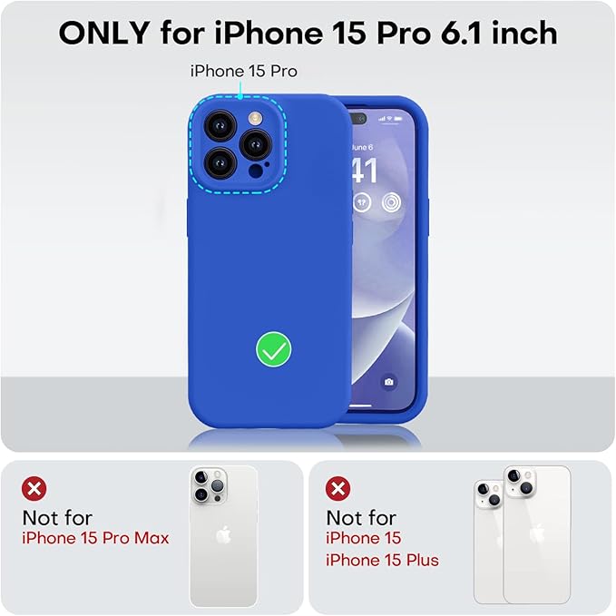 Vooii Compatible with iPhone 15 Pro Case, Upgrade Defender Liquid Silicone, [Camera Protection] [Soft Anti-Scratch Microfiber Lining] Shockproof Phone Case for iPhone 15 Pro 6.1 inch - Klein Blue