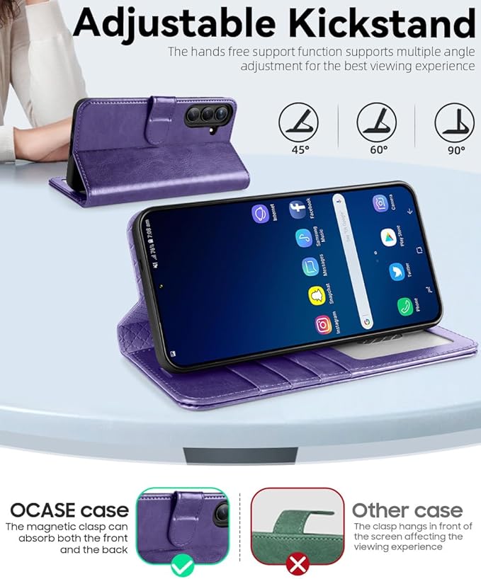OCASE Compatible with Galaxy S25 Plus Wallet Case, PU Leather Flip Folio Case with Card Holders RFID Blocking Kickstand [Shockproof TPU Inner Shell] Protective Phone Cover 6.7 Inch 2025, Purple