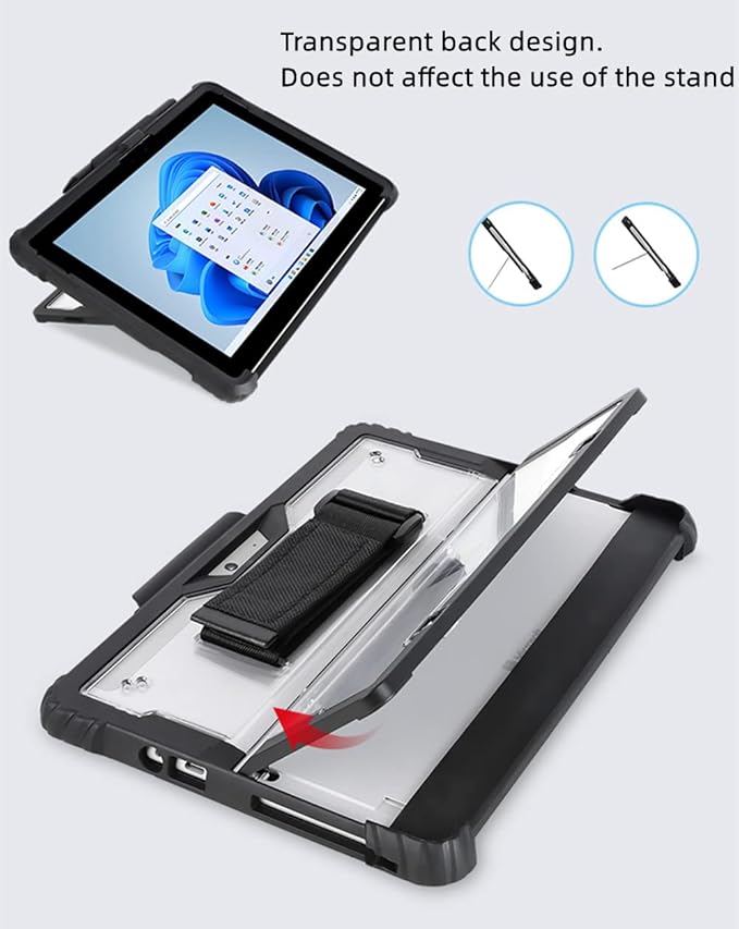 Clear Case for Microsoft Surface Pro 8 13" 2021 Tablet,Heavy Duty Rugged Hard Shell Cover with Shoulder Strap & Hand Strap&Stylus Pen Holder, Compatible with Type Cover Keyboard, (Black)