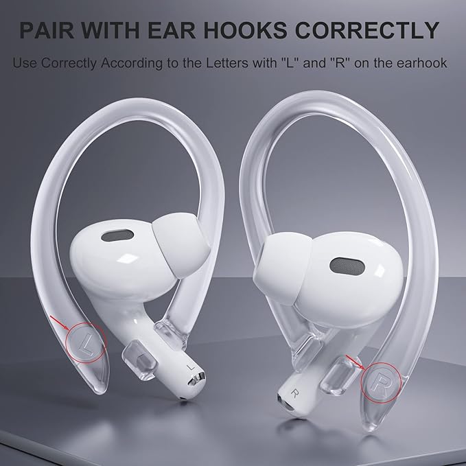 2 Pairs AirPods Ear Hooks for AirPods Pro 3, AirPods Pro 2, AirPods Pro, AirPods 4, 3, 2 & 1, Upgraded Anti Slip Sports Clip Hooks for AirPods 1, 2, 3, 4,Pro, Pro 2, Pro 3 – Transparent