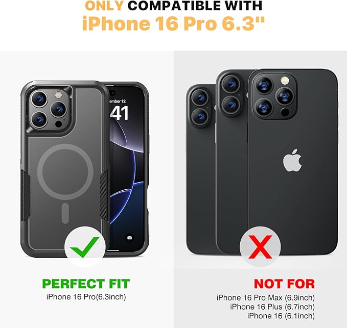 Diaclara Magnetic for iPhone 16 Pro Case, [with Privacy Screen Protector] [Anti Spy] [Military Grade Drop Protection] Heavy Duty Full-Body Shockproof Phone Case, Magnetic Black