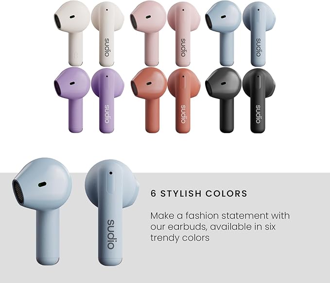 Sudio A1 True Wireless Earbuds, Bluetooth 5.3 Connection, Noise Cancelling, Waterproof, Touch Control, Charging Case, Premium Sound Quality, Comfortable Fit – Blue