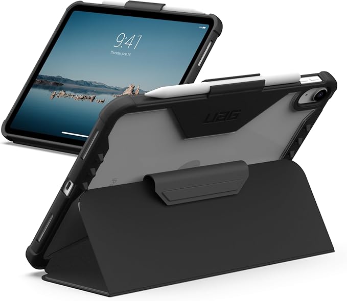 URBAN ARMOR GEAR UAG Designed for iPad A16 Case 11" 11th Gen 2025, 10.9" 10th Gen 2022 (A3354 A3355) Plyo LT - Armor Shell Folio Cover with Adjustable Kickstand & Pencil Holder, Ice/Black